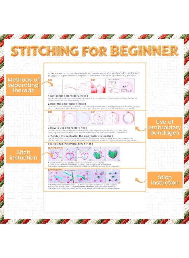 Bukela Christmas Embroidery Kit for Adults & Beginners - Gnomes & Cross Stitch Patterns, Cotton, Threads, Needles & Instructions (4 Pcs) - Image 5